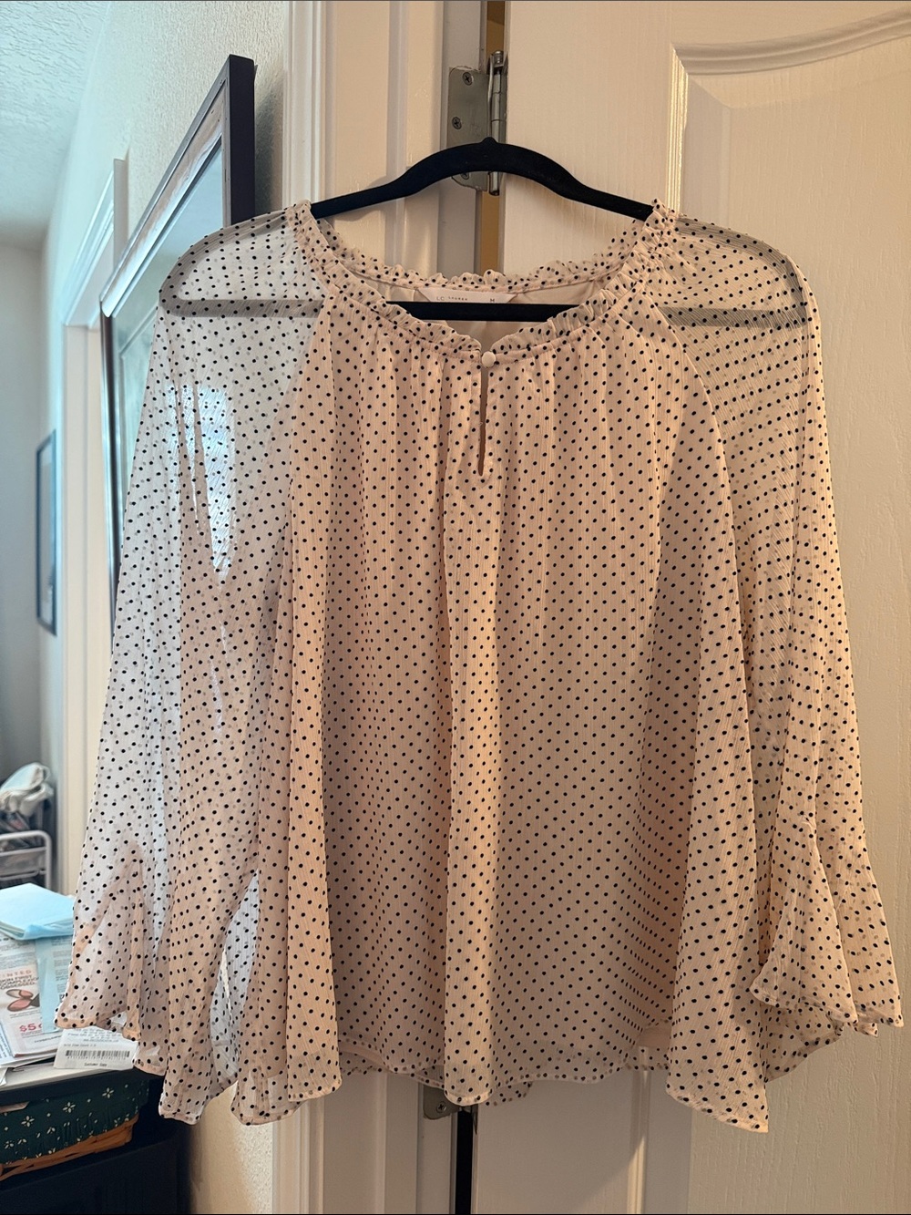 LC Lauren Conrad Light Pink Polka Dot Chiffon Blouse